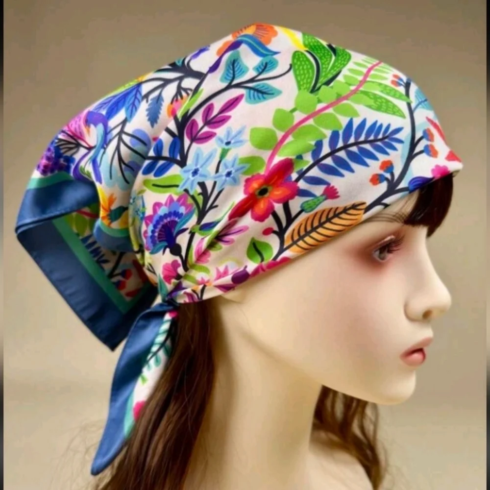 Floral Multicolor Colorful Satin Scarf